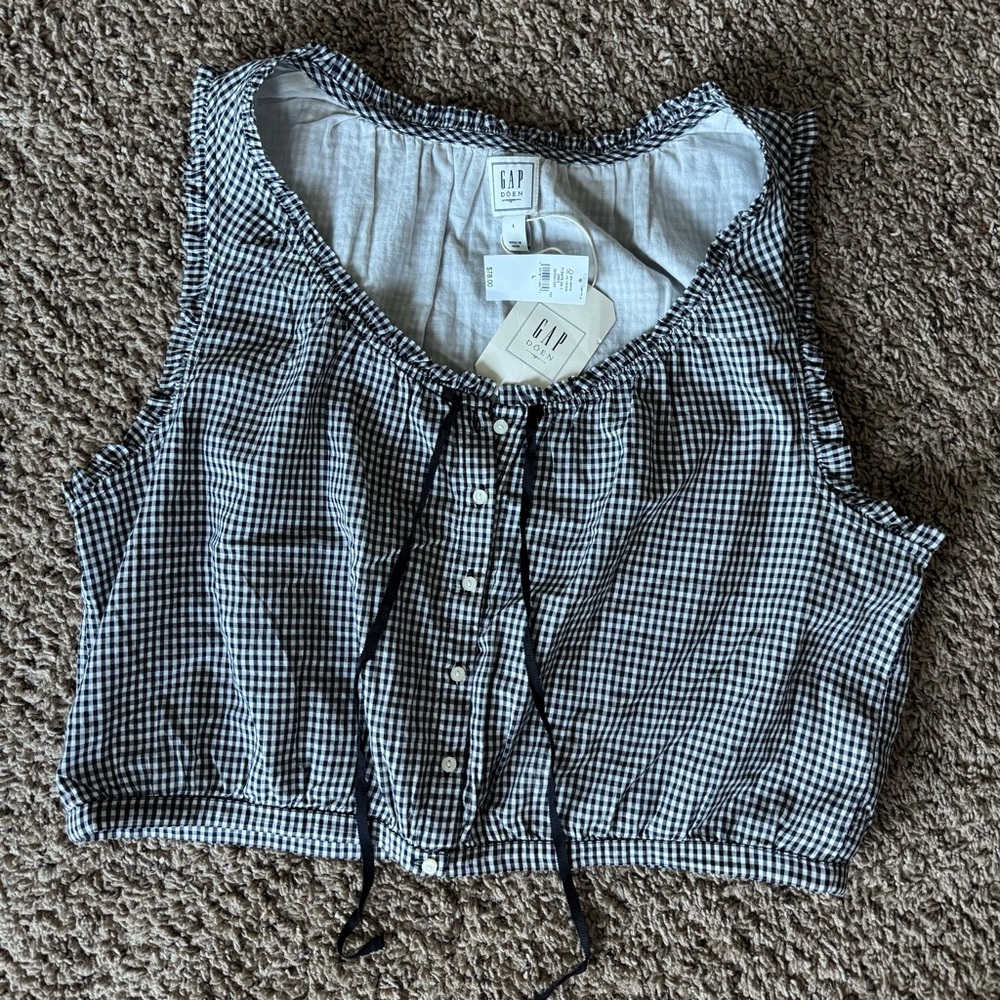 NWT GAP x DÔEN Navy Gingham Crop Tank Top, Large, RARE SOLD OUT collection - Picture 2 of 10